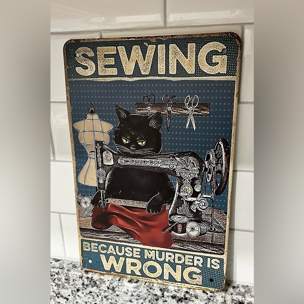 Vintage Sewing Cat Wall Art